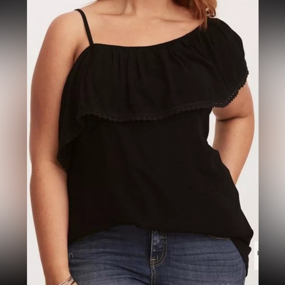 Black One-Shoulder Ruffle Women's Blouse